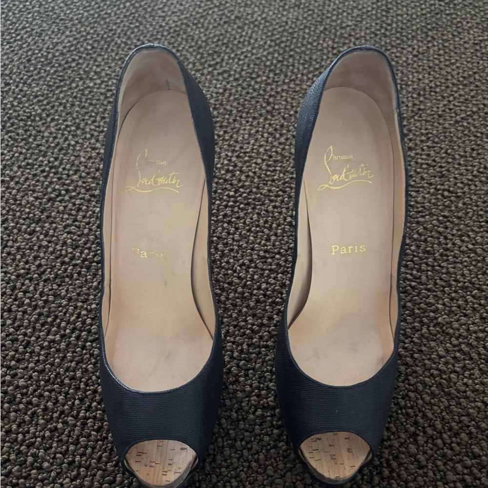 Christian Louboutin Navy Peep-Toe Heels
